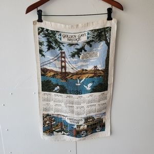 Vintage 1986 Linen Wall Calendar Golden Gate Bridge San Francisco Tea Towel
